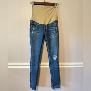 Ag Adriano Goldschmied Blue Skinny Jeans with Distressed Details